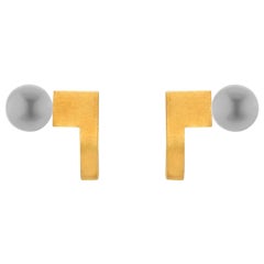 Sterling Silver Gold-Plated square curve pearl Earrings