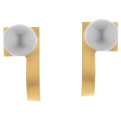 Sterling Silver Gold-Plated square curve pearl Earrings 