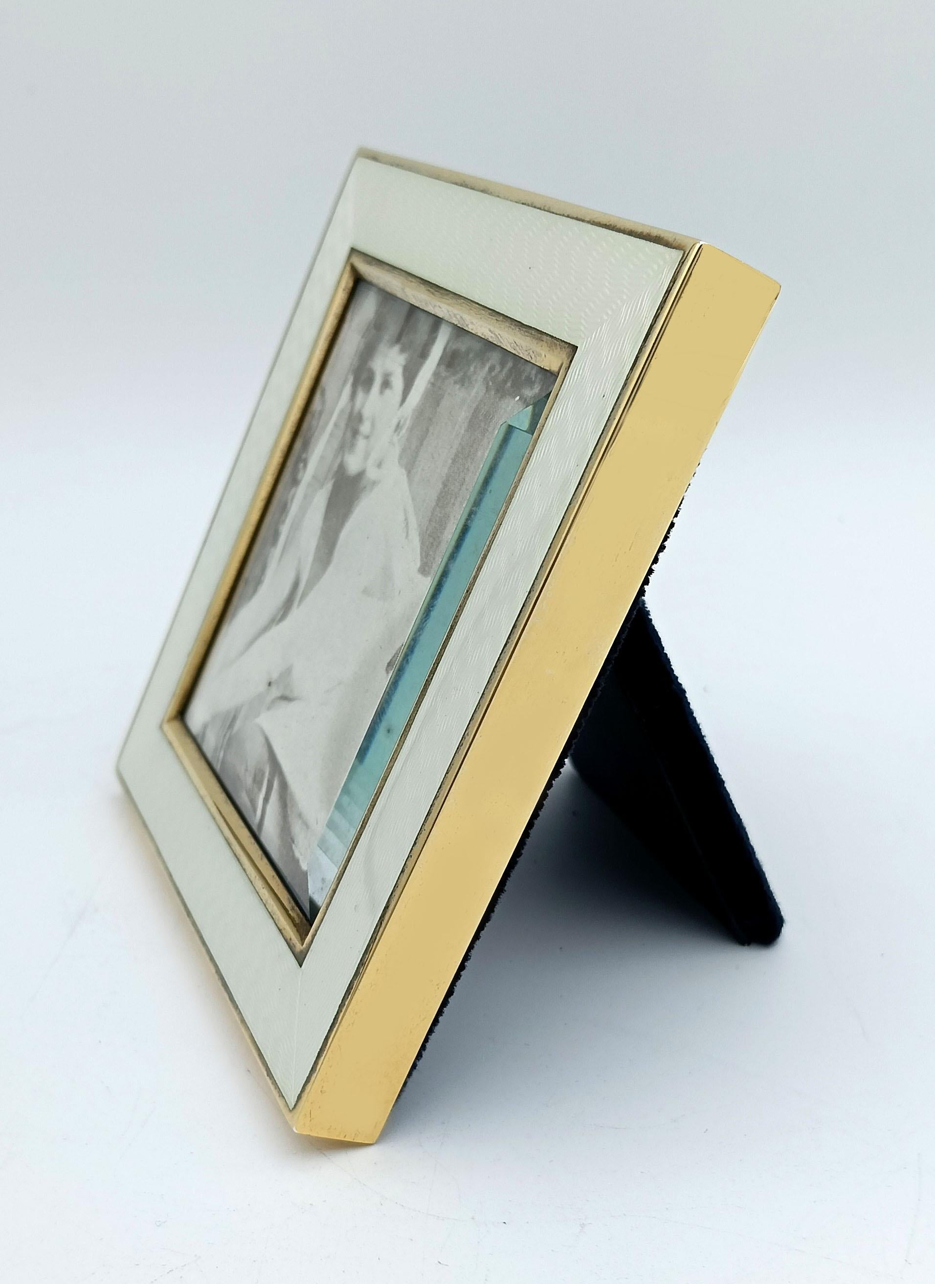 Cadre photo carré en argent sterling plaqué or avec émail translucide Salimbeni Excellent état - En vente à Firenze, FI