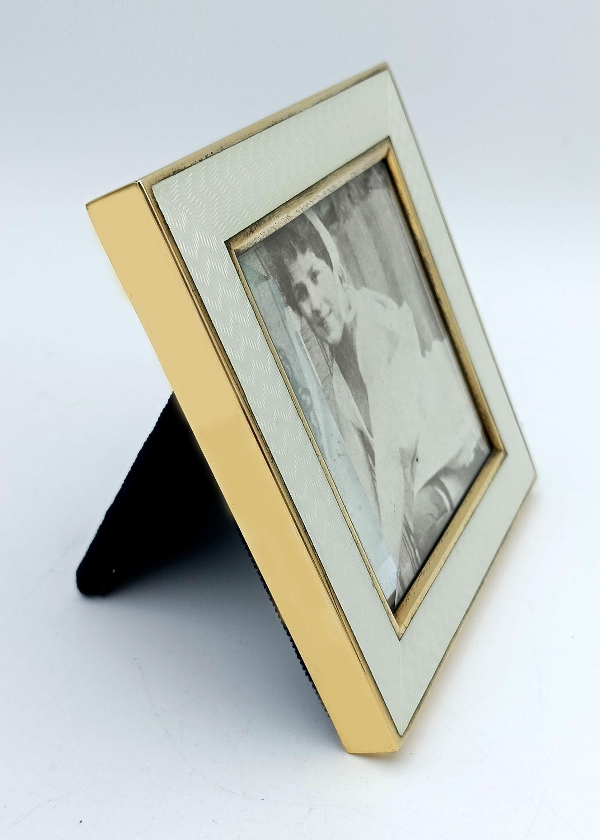 Cadre photo carré en argent sterling plaqué or avec émail translucide Salimbeni en vente 1