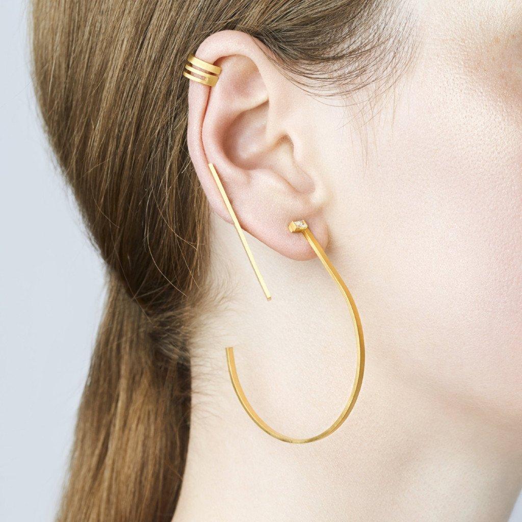 Artisan Sterling Silver Gold Plated Triple Lines Ear cuff Earring For Sale