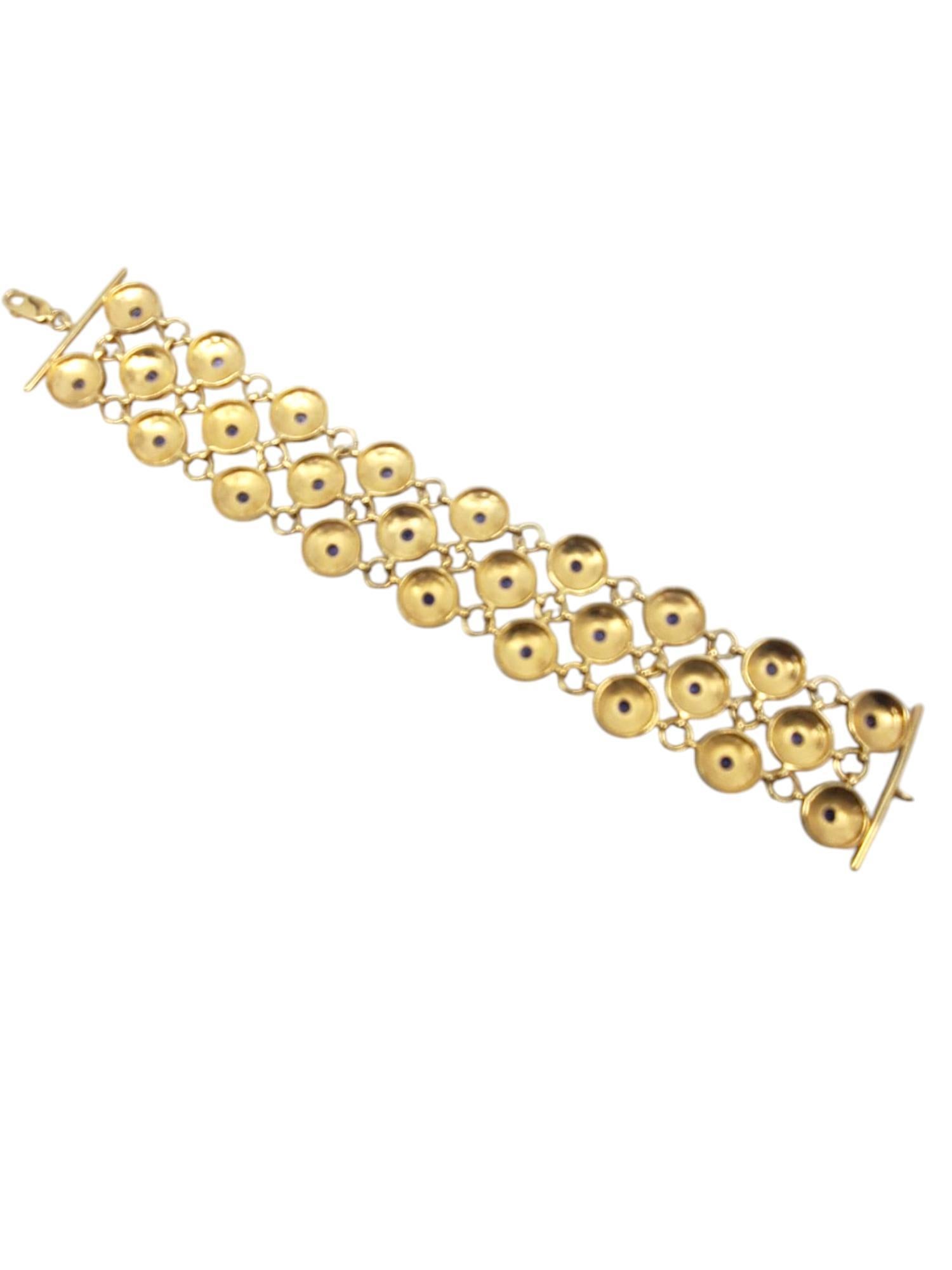 Bracelet à maillons en forme de treillis en argent sterling et or de couleur bleue n° 20870 Bon état - En vente à Washington Depot, CT