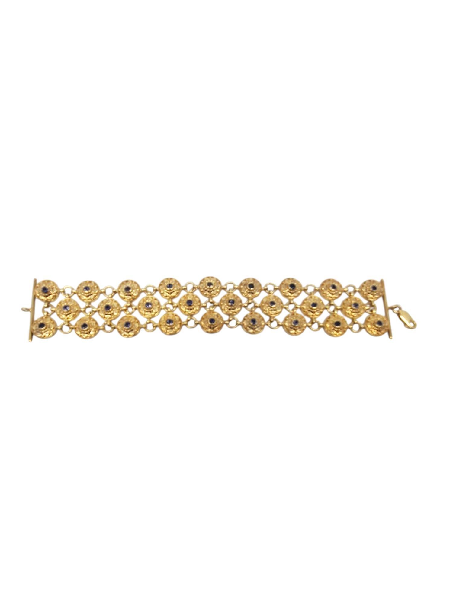 Sterling Silver Gold Tone Lattice Blue Stone Link Bracelet # 20870