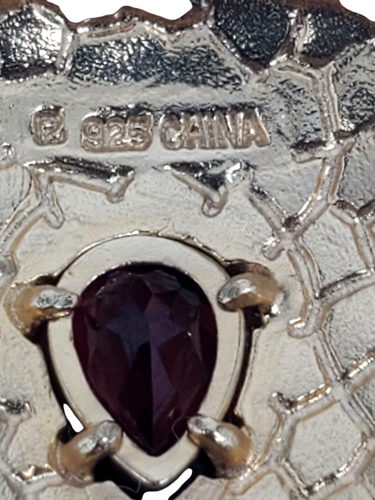 Ciondolo a forma di cuore rosso a goccia in argento massiccio #21289 in vendita 2