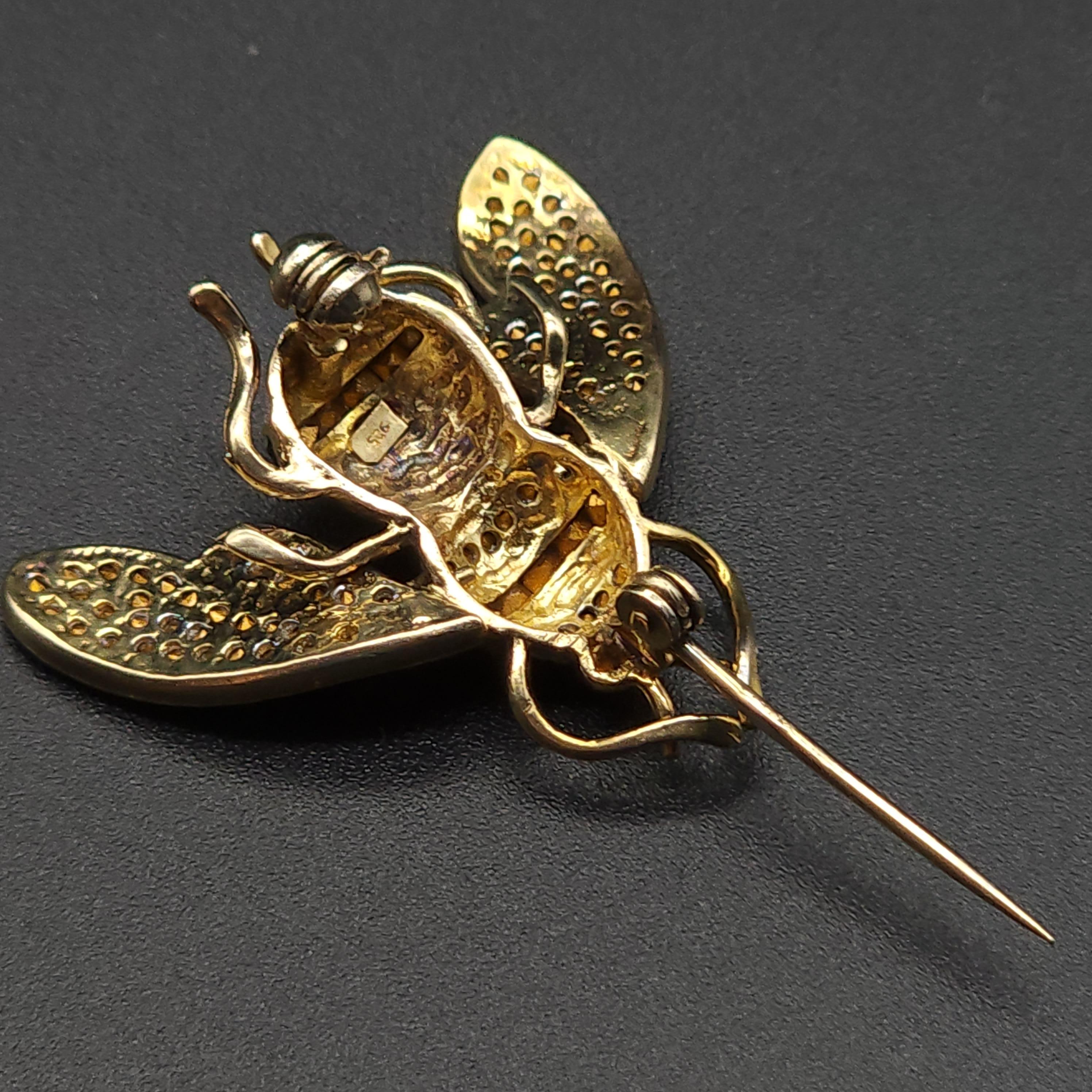 Retro Sterling Silver Gold Vermeil Green Swarovski Crystal Bee Wasp Pin Brooch  For Sale