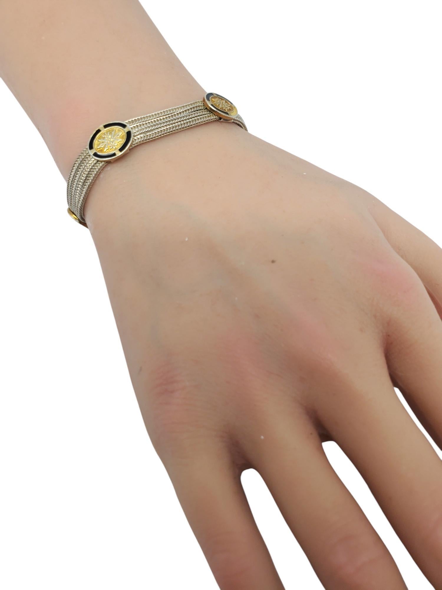 Sterling Silver & Gold Vermeil Multi Strand Foxtail Station Bracelet #20653 For Sale 8