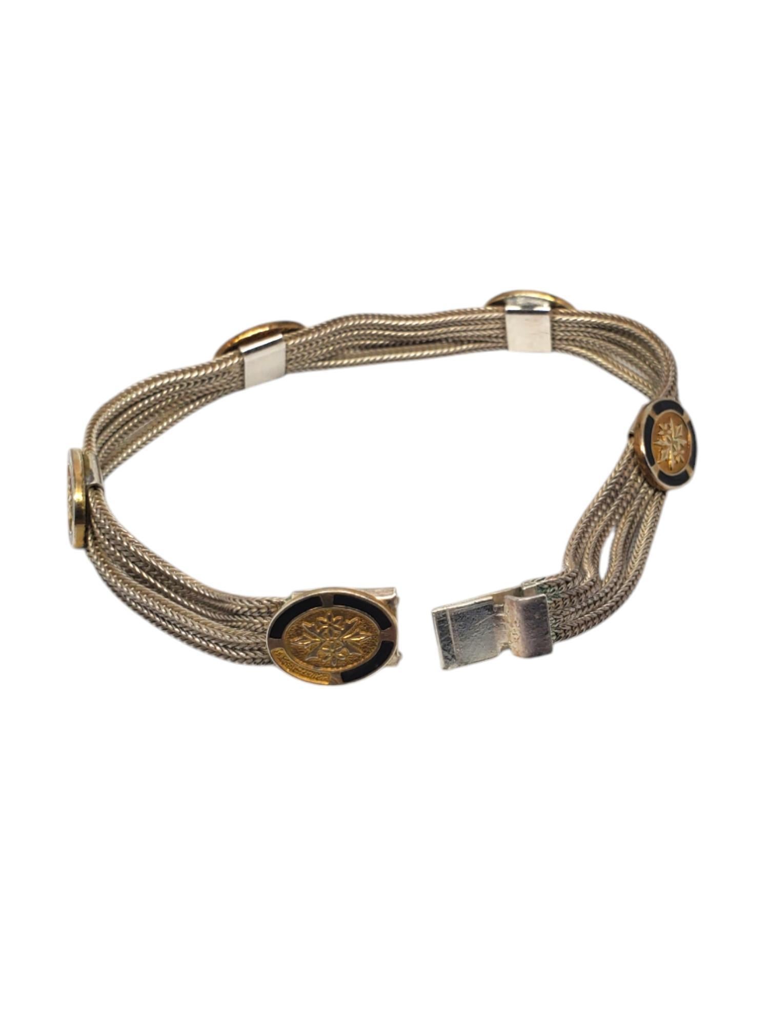 Sterling Silver & Gold Vermeil Multi Strand Foxtail Station Bracelet #20653 For Sale 3