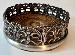 Sterling Silver Gorham Art Nouveau Wine Coaster with Maple Base