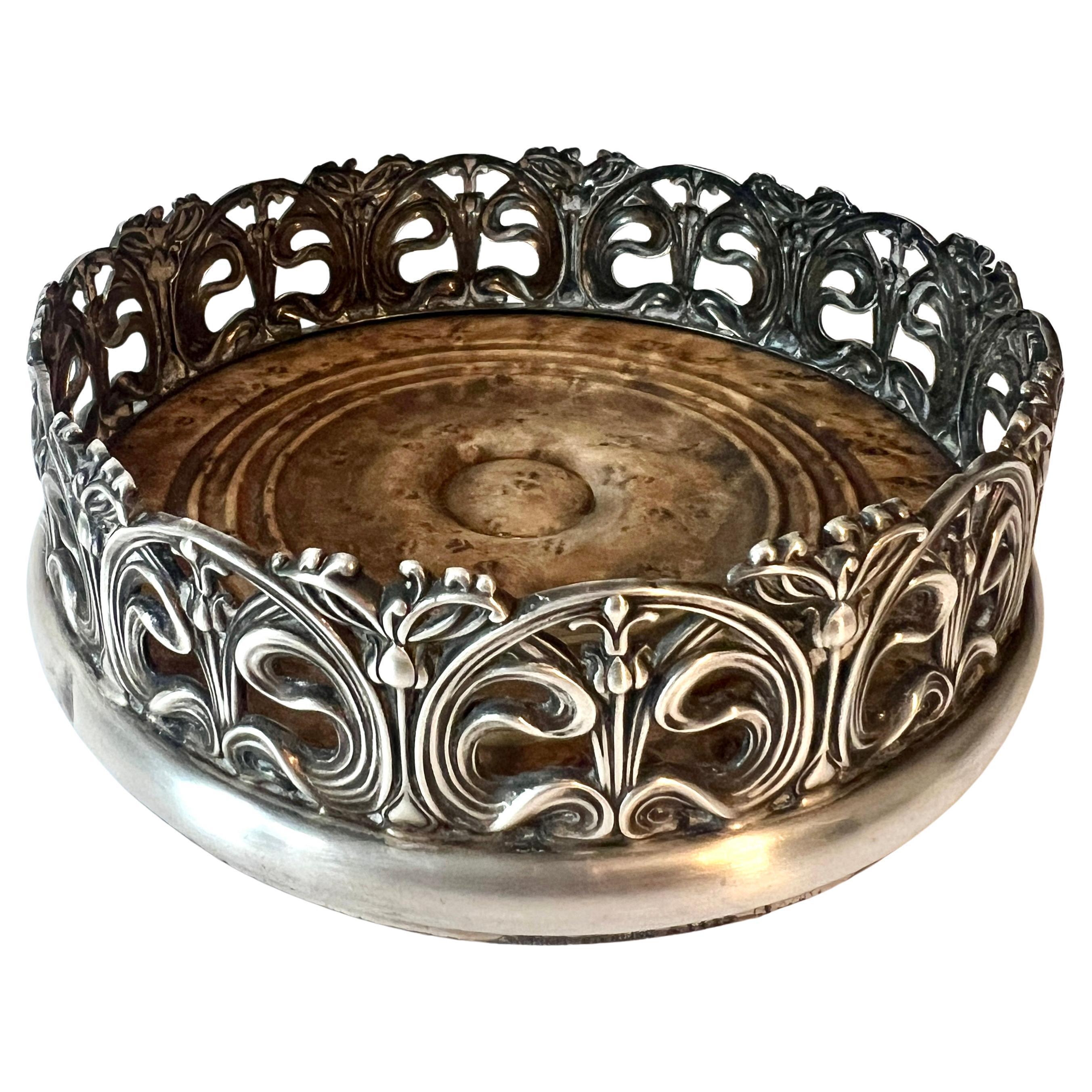 Sterling Silver Gorham Art Nouveau Wine Coaster with Maple Base
