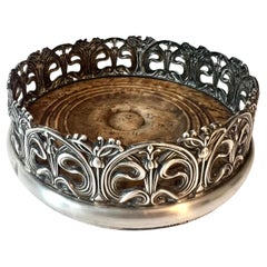 Sterling Silver Gorham Art Nouveau Wine Coaster with Maple Base