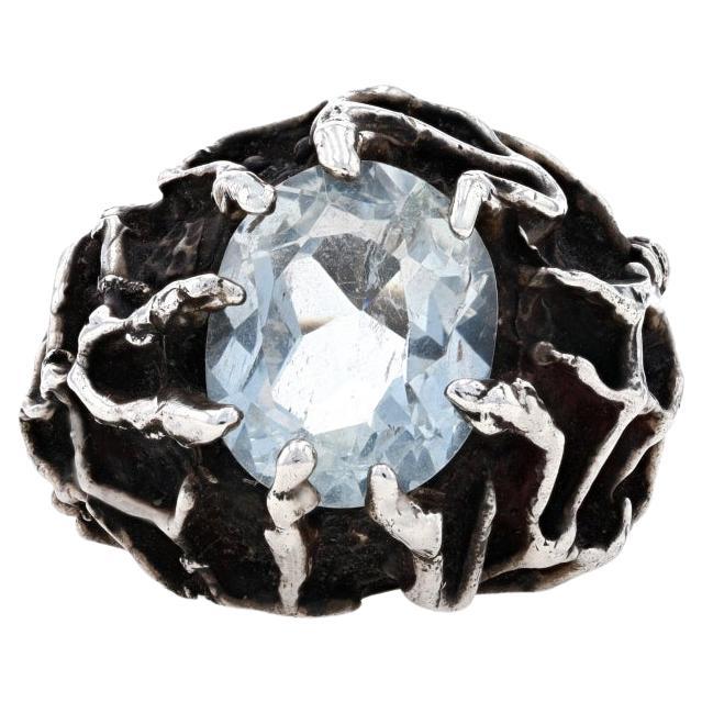 Anillo Solitario de Cóctel Modernista de Goshenita en Plata de Ley - Oval 7.80ct Vintag en venta