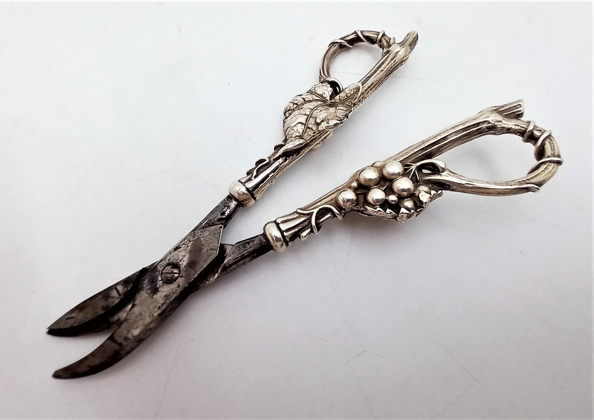 American Sterling Silver Grape Shears, Whiting Manufacturing Art Nouveau Vine Pattern For Sale
