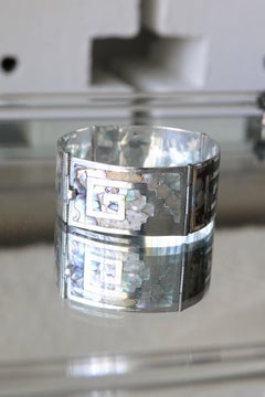 Sterling Silver Greek Key Abalone Cuff Bracelet, Mexico