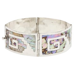 Sterling Silver Greek Key Abalone Cuff Bracelet, Mexico