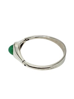 Sterling Silver Green Chrysoprase Gemstone Hinged Bangle Bracelet #20645