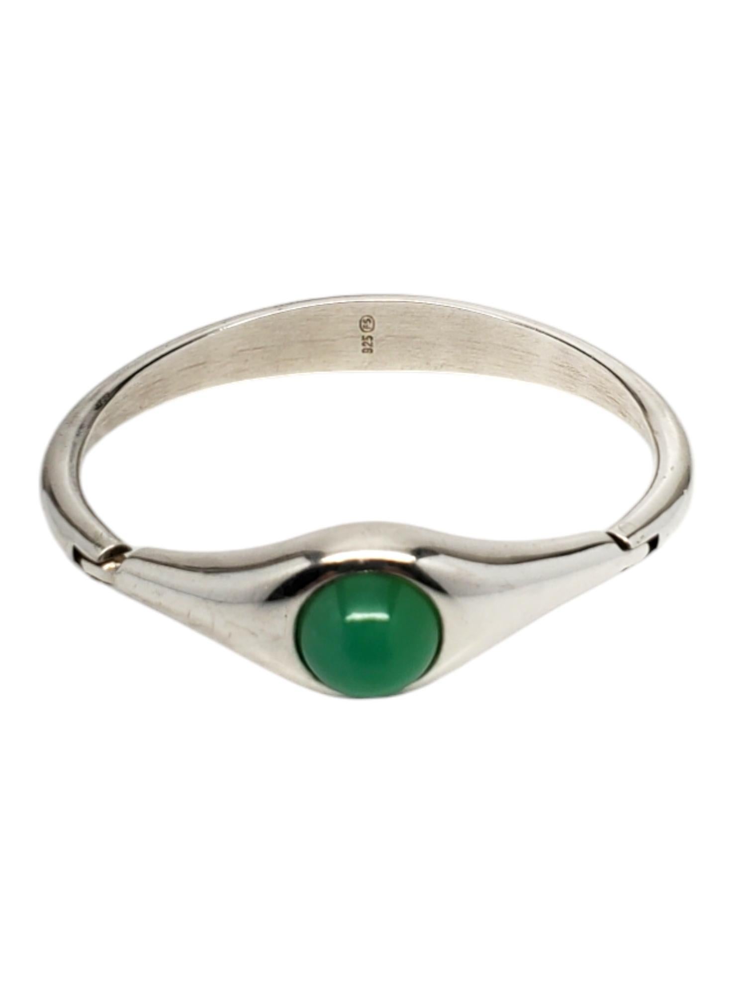 Sterling Silver Green Chrysoprase Gemstone Hinged Bangle Bracelet #20645