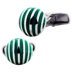 Gemelli da polso in argento sterling con smalto verde a strisce