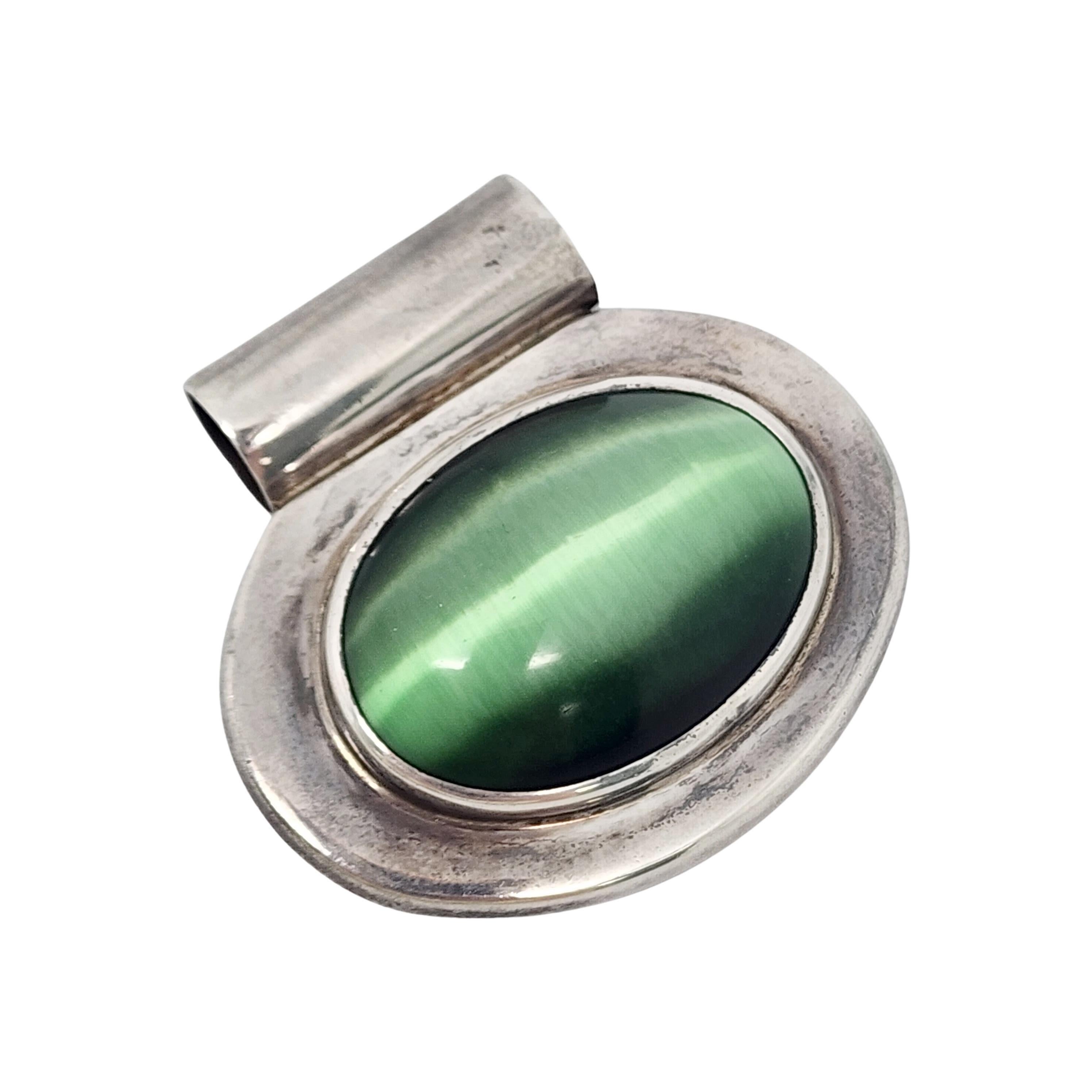 Sterling Silver Green Tigers Eye Mexico Slider Pendant #17126 In Good Condition In Washington Depot, CT