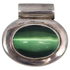 Sterling Silver Green Tigers Eye Mexico Slider Pendant #17126