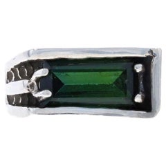Sterling Silver Green Tourmaline Men's Ring - 925 Solitaire