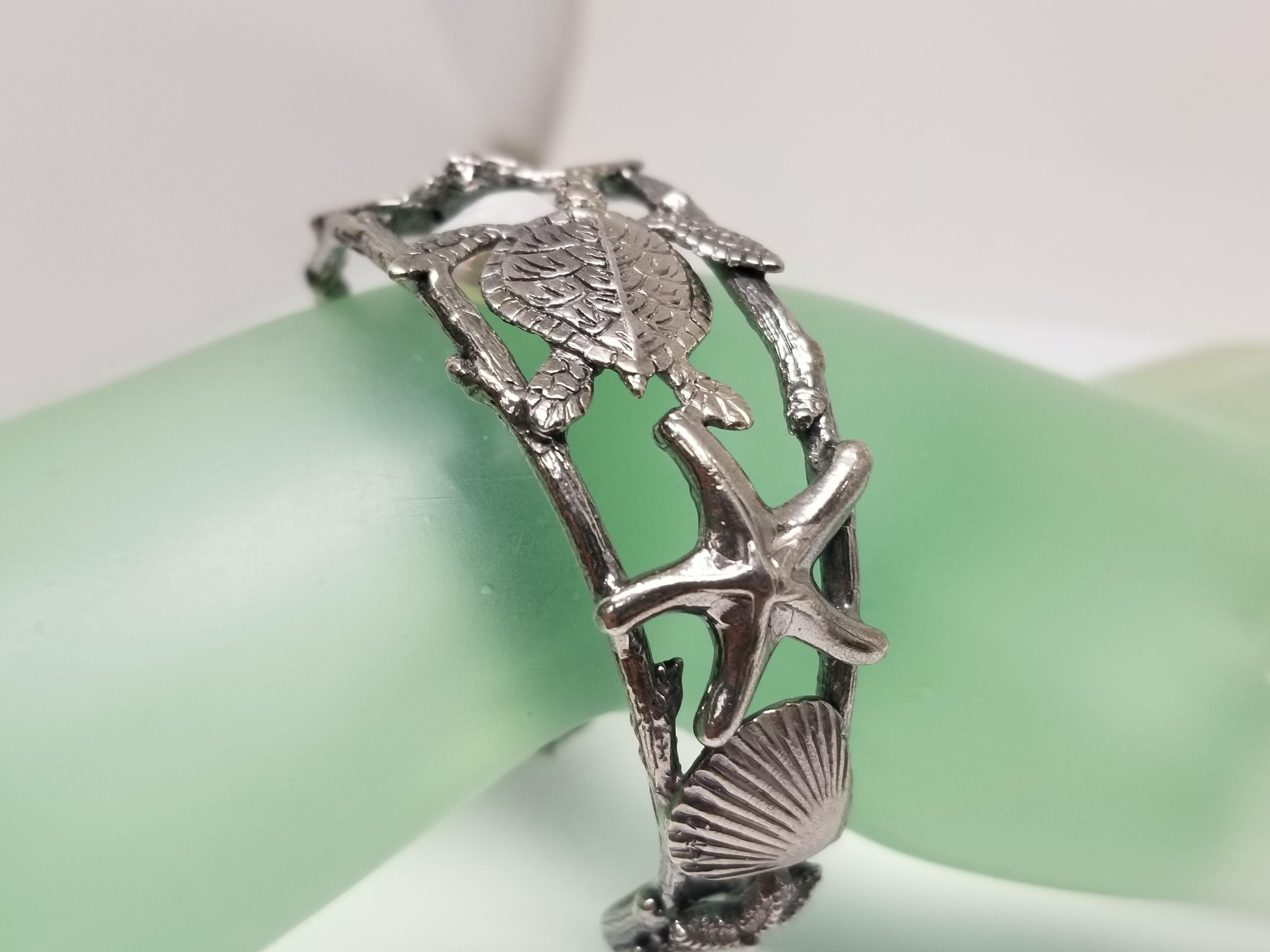 Sterling Silver Gresha Signature Bark, Turtle and Shell with a Pearl For Sale 2