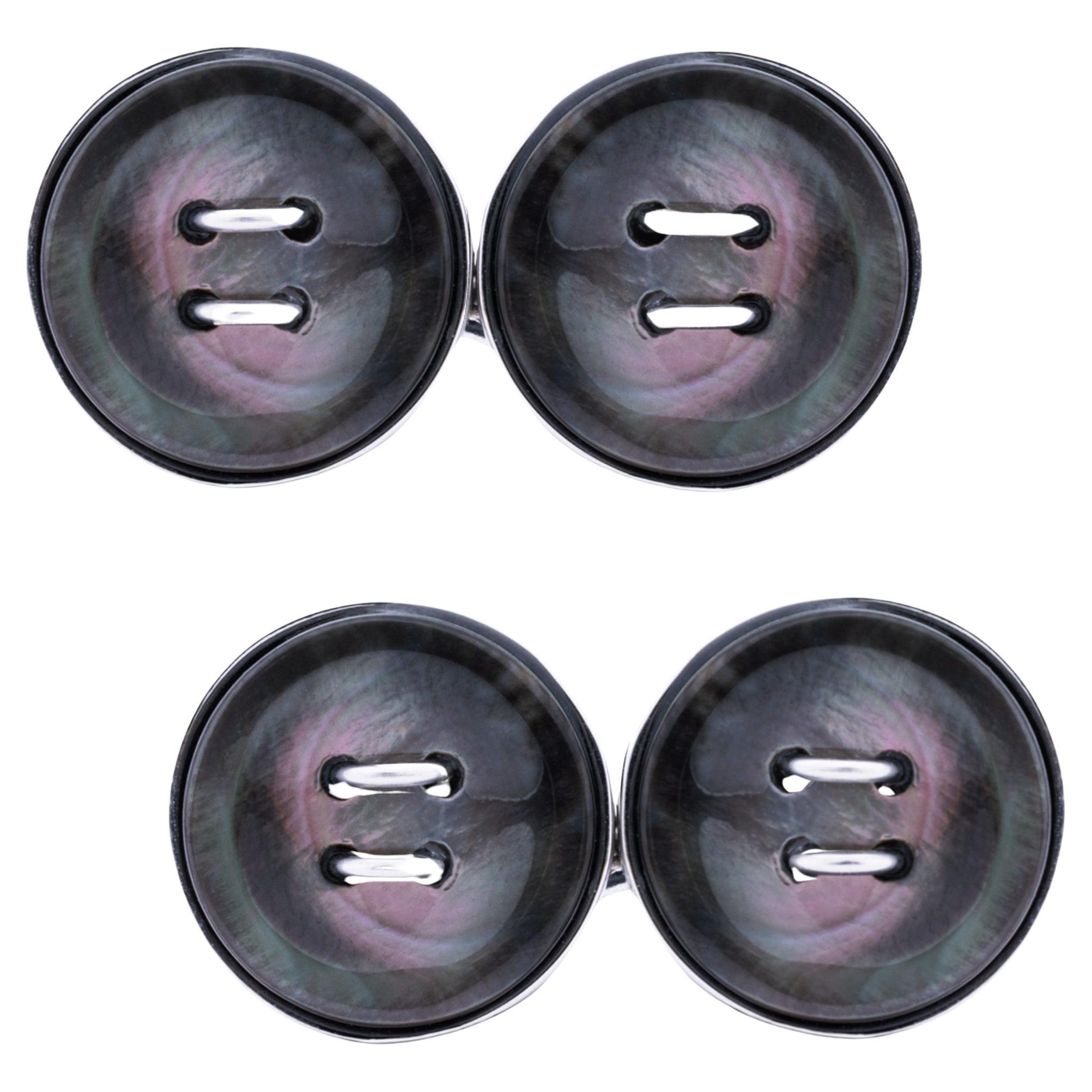 Sterling Silver Grey Mother-of-Pearl  Button Cufflinks