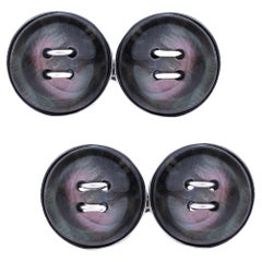 Sterling Silver Grey Mother-of-Pearl  Button Cufflinks