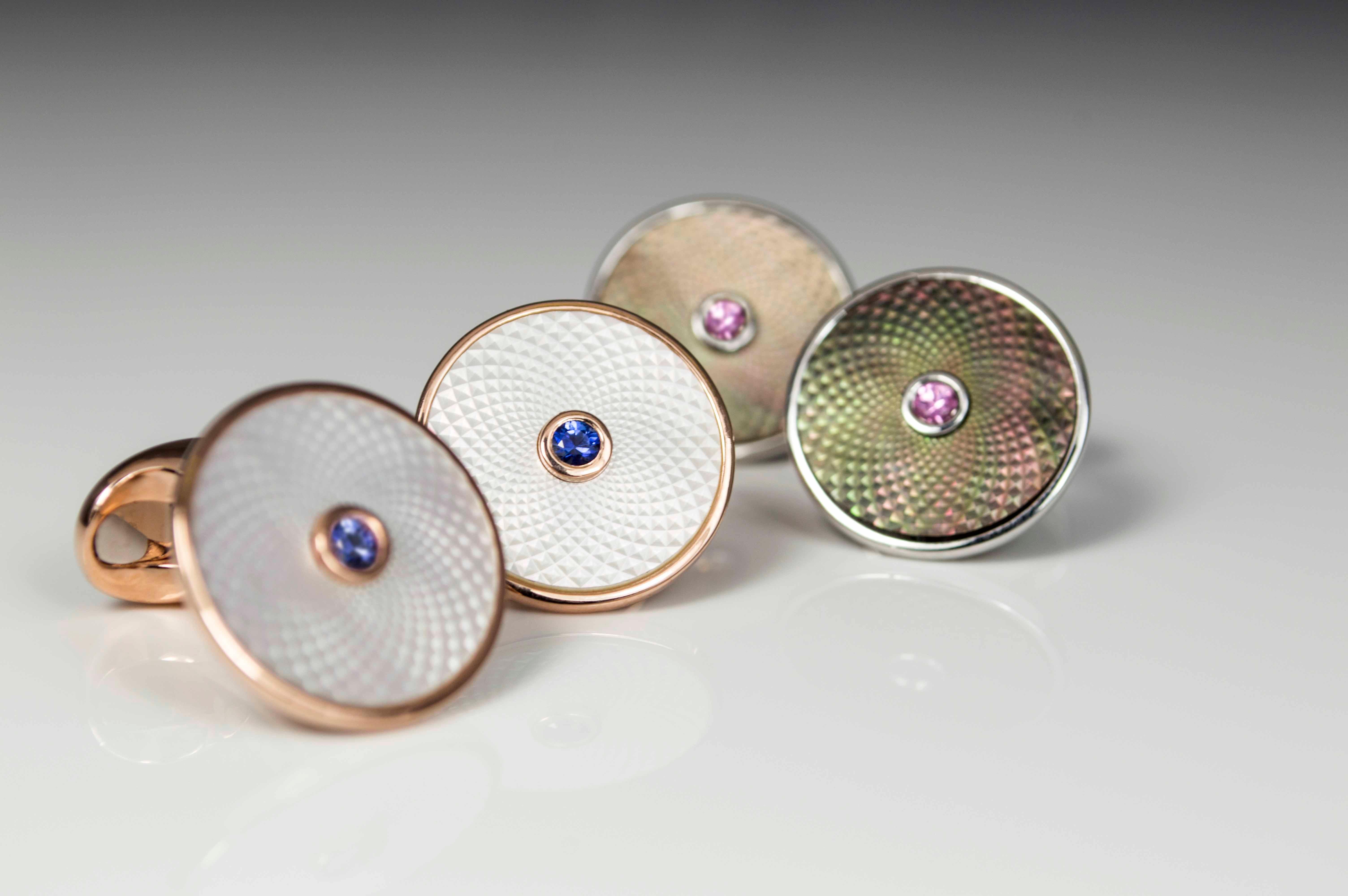 DEAKIN & FRANCIS, Piccadilly Arcade, London

Capture your dreams with our Dreamcatcher Collection; These cufflinks each contain a shimmery, precision cut piece of mother-of-pearl in either grey or white and are finished off with a precious gemstone