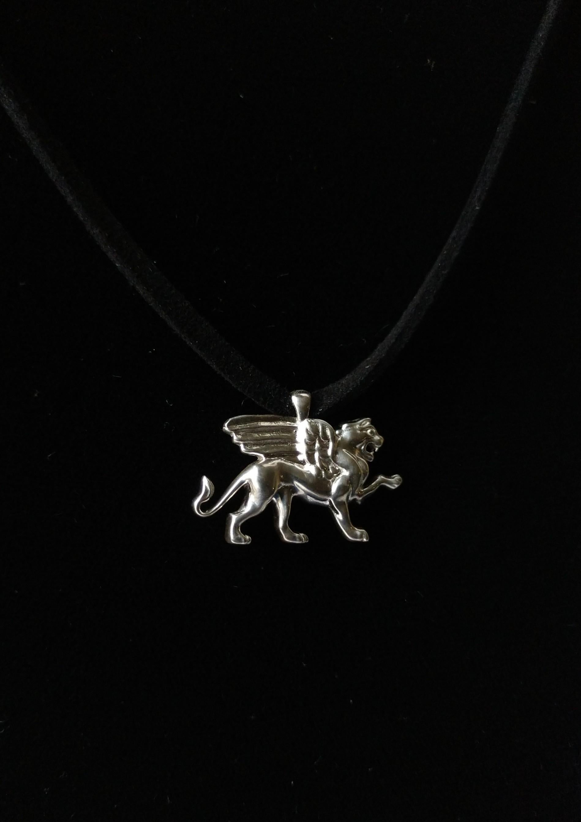 Women's or Men's Sterling Silver Griffin Pendant Necklace For Sale
