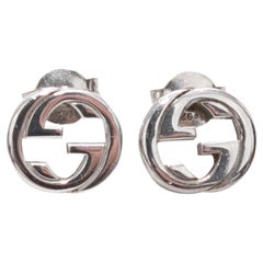 Sterling Silver Gucci Interlocking GG Pierced Stud Earrings