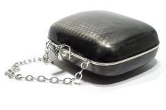 Sterling Silver Guilloché Black Enamel Diamond Minaudière One of a Kind