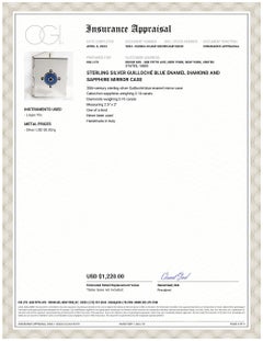 Sterling Silver Guilloché Blue Enamel Diamond and Sapphire Mirror Case