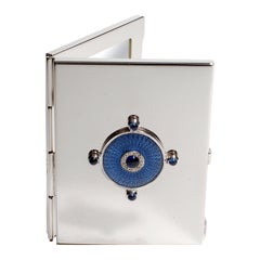 Sterling Silver Guilloché Blue Enamel Diamond and Sapphire Picture Frame Case