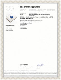 Etui miroir en argent Guilloché émail bleu diamant saphir facetté