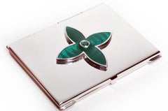 Sterling Silver Guilloché Blue Enamel Emerald Picture Frame Case