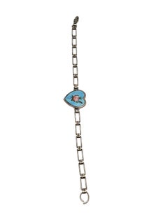 Sterling Silver Guilloche Blue Enamel Heart Bracelet #24836