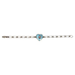 Sterling Silver Guilloche Blue Enamel Heart Bracelet #24836
