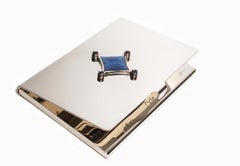 Sterling Silver Guilloché Blue Enamel Sapphire Card Case