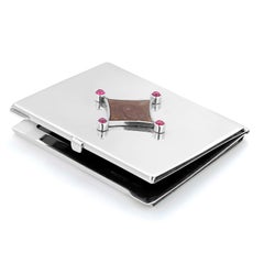 Sterling Silver Guilloché Enamel Cabochon Ruby Picture Frame Case