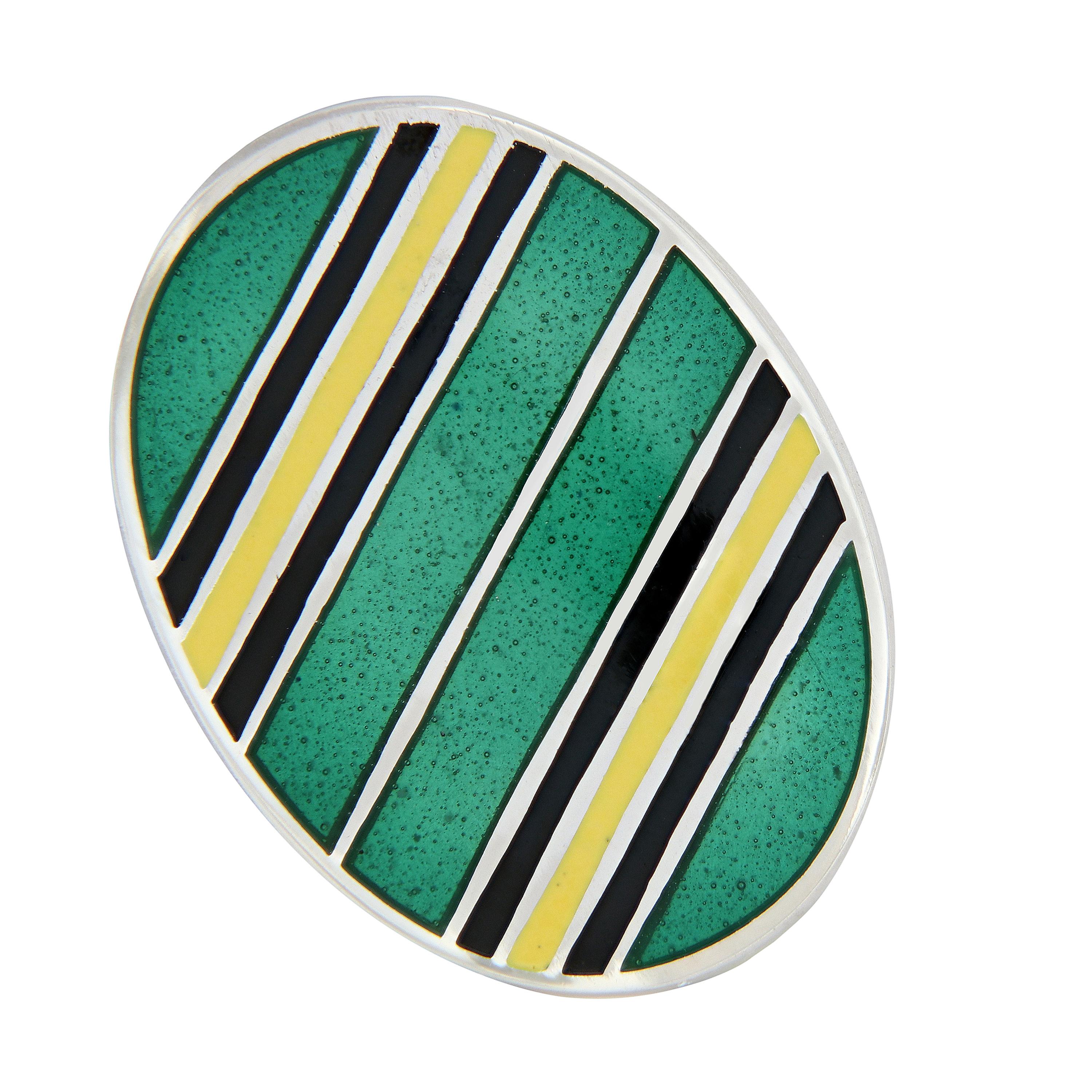 Beautiful Guilloche enamel stripe design cufflinks. Handmade in England for Campanelli & Pear. Weighs 12.6 grams. Oval measures 14mm x 19mm.