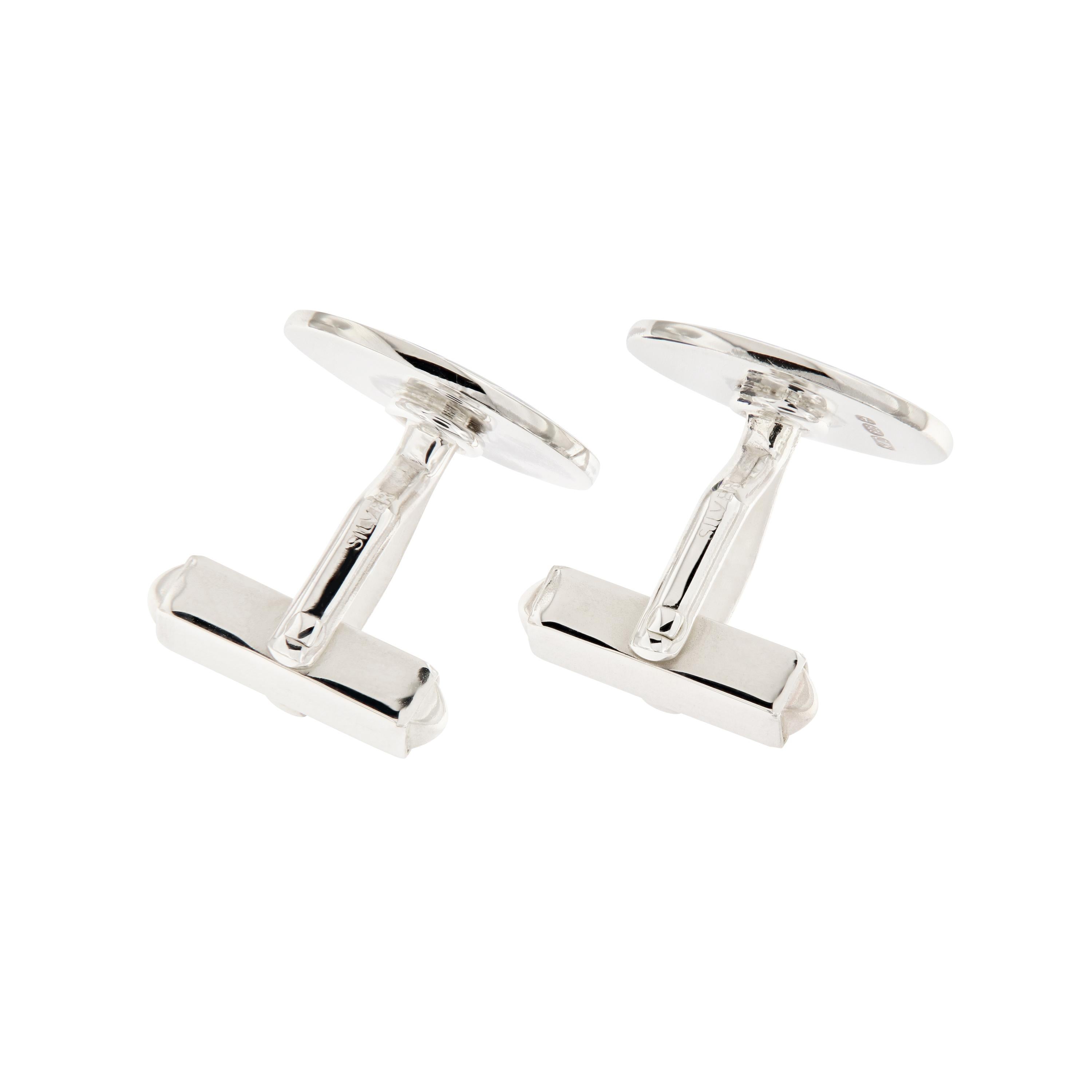 Men's Sterling Silver Guilloche Enamel Cufflinks