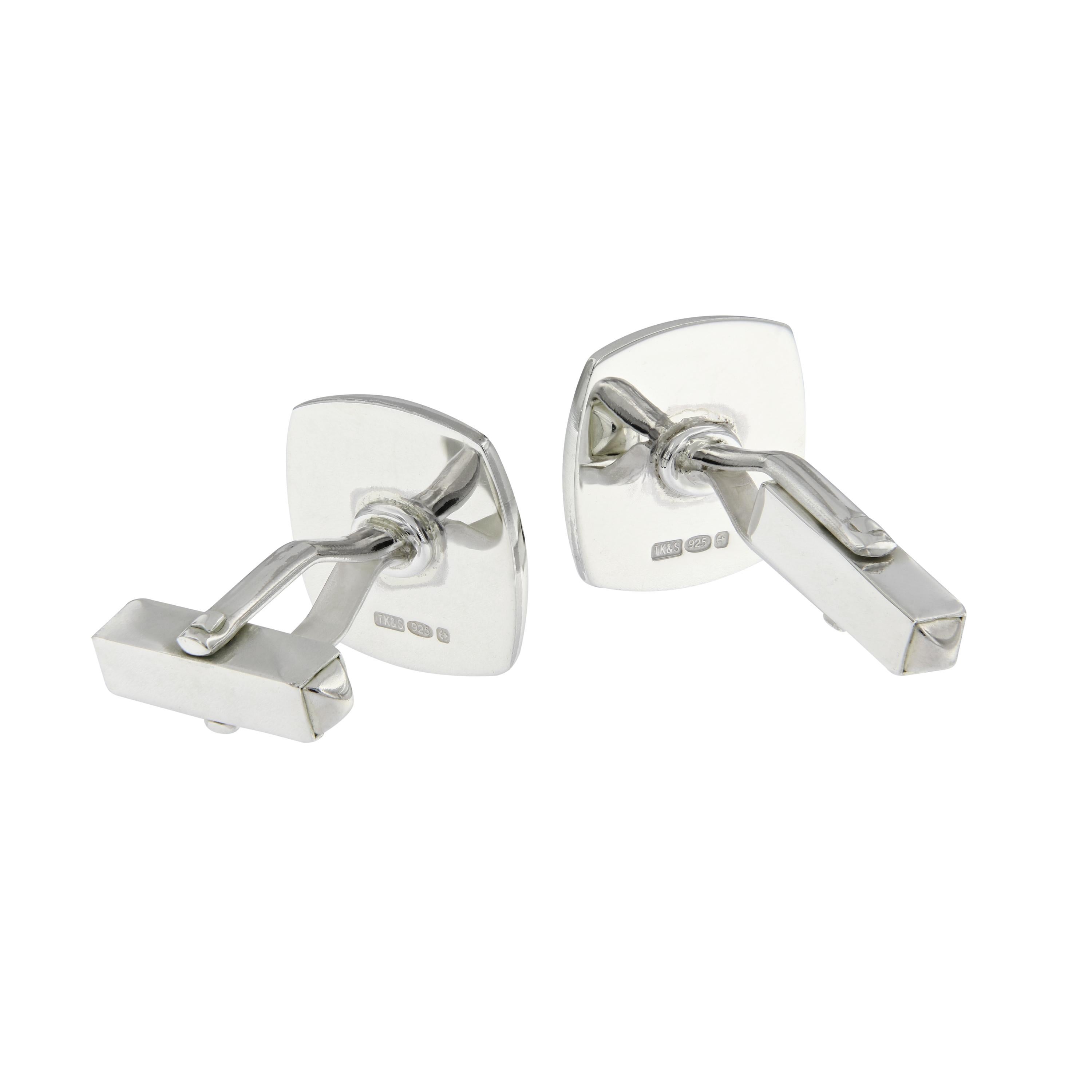 Men's Sterling Silver Guilloche Enamel Cufflinks