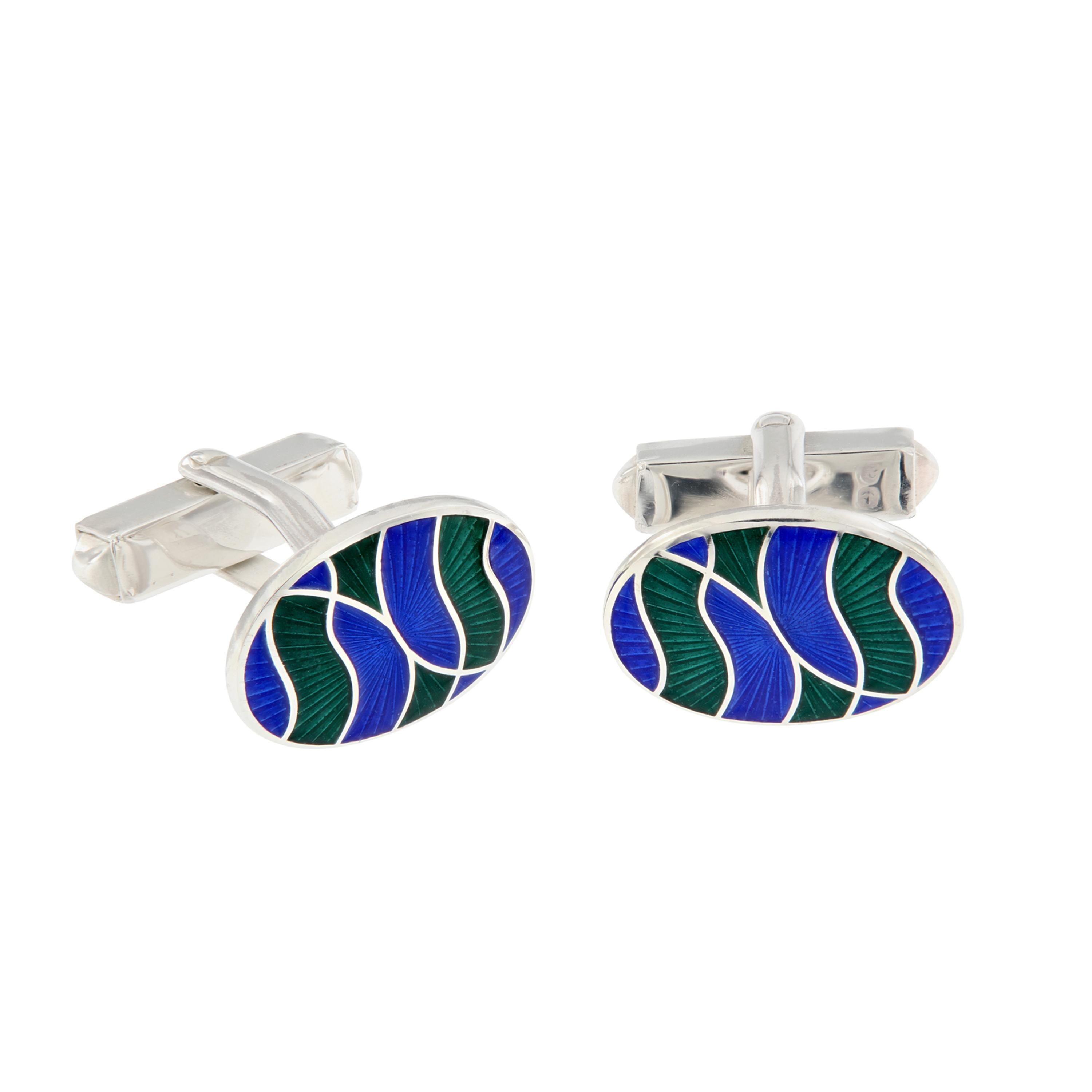 Sterling Silver Guilloche Enamel Cufflinks