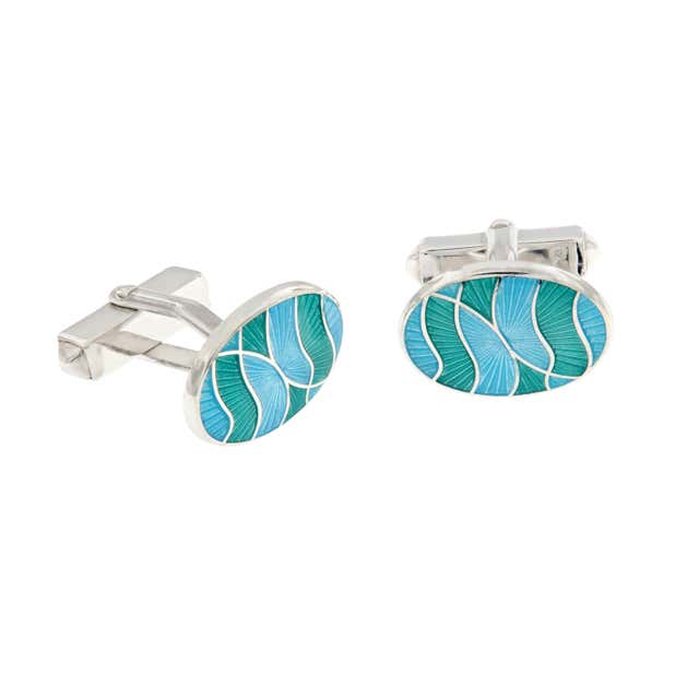 Art Deco Sterling Silver and Guilloche Enamel Cufflinks at 1stDibs