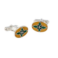 Sterling Silver Guilloche Enamel Cufflinks