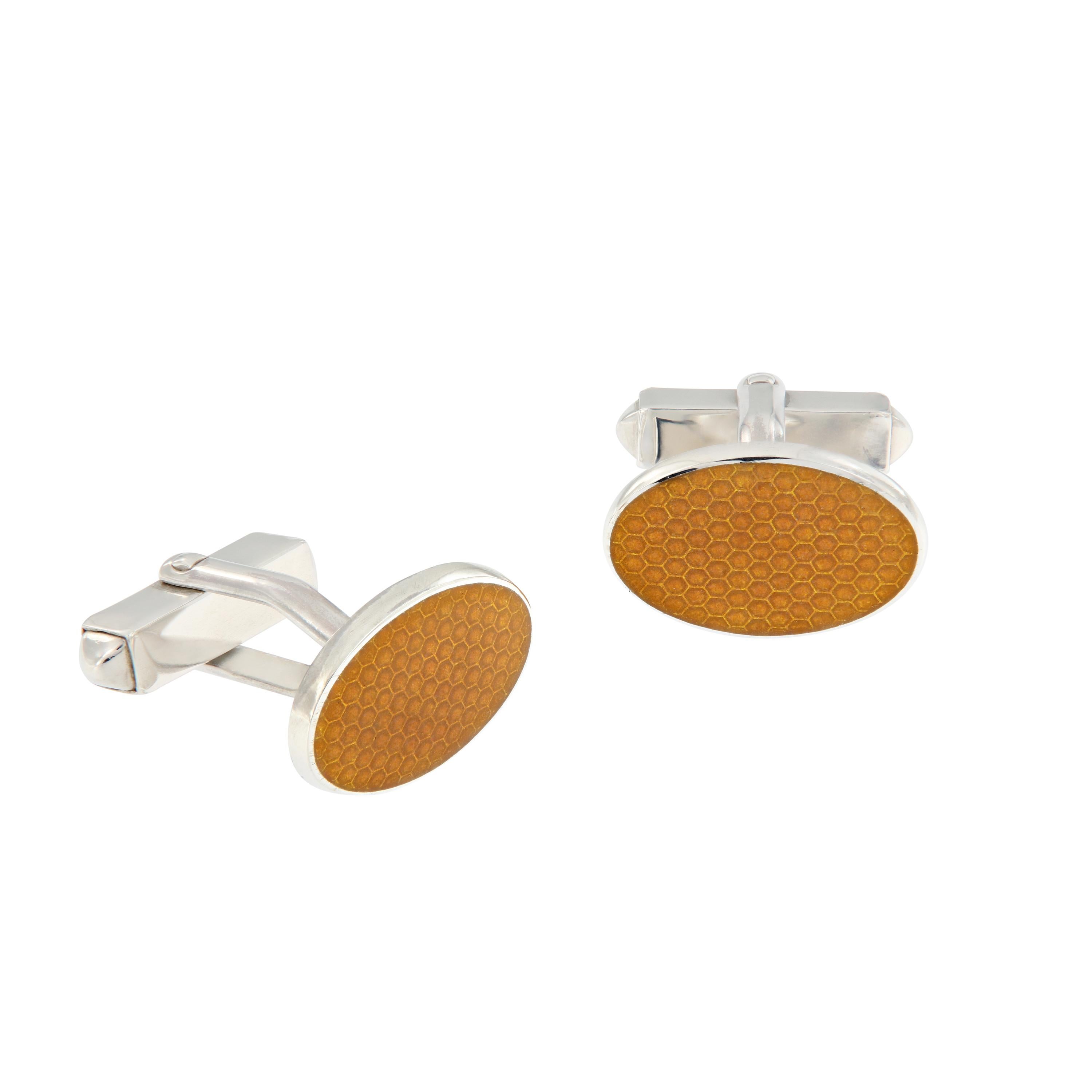 Sterling Silver Guilloche Enamel Cufflinks For Sale