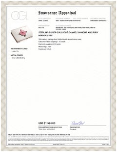 Sterling Silver Guilloché Enamel Diamond and Ruby Mirror Case