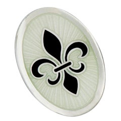 Sterling Silver Guilloche Enamel Fleur-De-Lis Cufflinks