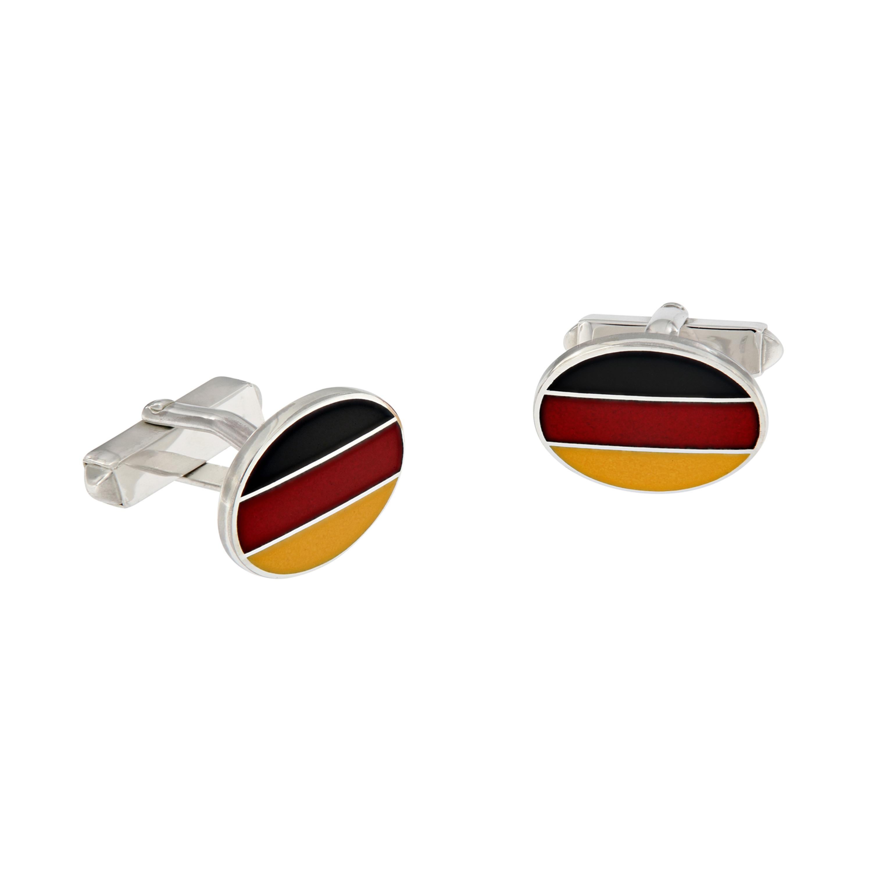 Sterling Silver Guilloche Enamel German Flag Cufflinks For Sale