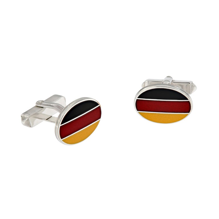 Sterling Silver Guilloche Enamel German Flag Cufflinks For Sale at 1stDibs